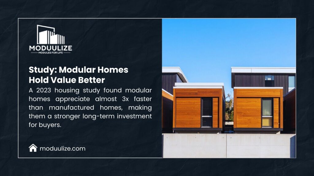 Modular home construction timeline image with a calendar and tools, showing text stating modular homes build 30-50% faster than traditional homes, often ready in 3-4 months, boosting efficiency, branded by Moduulize.