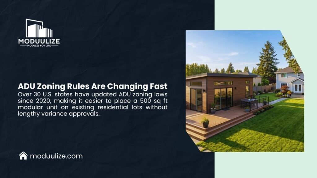 500 Sq Ft Modular Home Price
- Modern modular ADU with wood siding and a deck installed in a residential backyard, reflecting how fast-changing ADU zoning rules are expanding placement options.